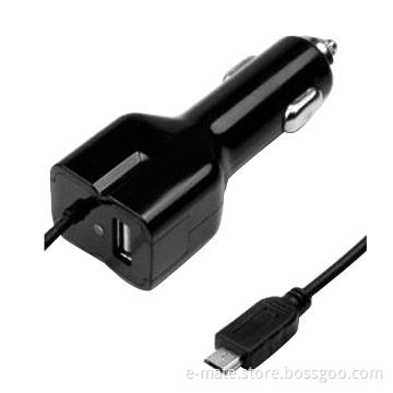 In-car charger with micro USB cable, 12 to 24V input voltage, 5V/3.1A or 5V/2.1A output